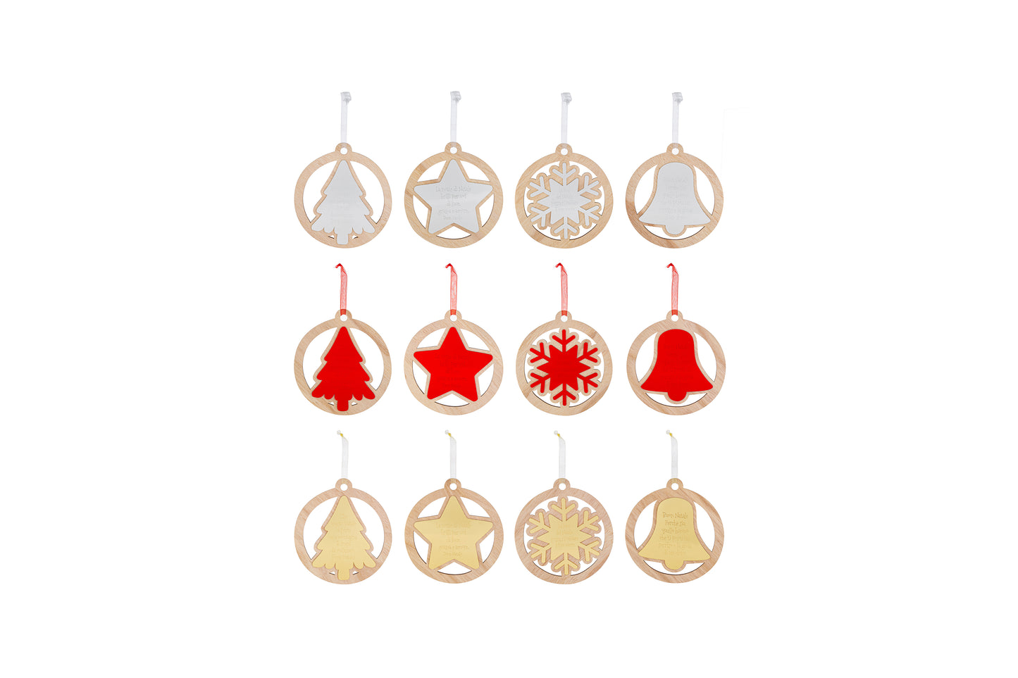 Decorazione albero di Natale appendino campana stella fiocco di neve albero di natale in plexy e legno