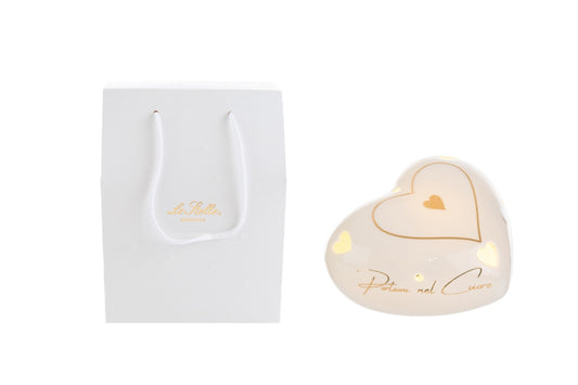 Cuore porcellana led bianco