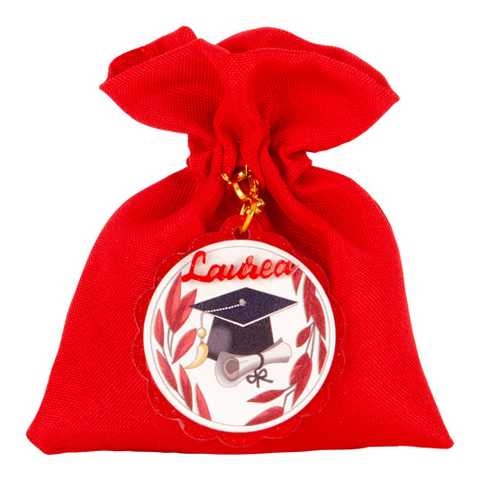 Sacchetto con confetti e clip bag/portachiavi per laurea